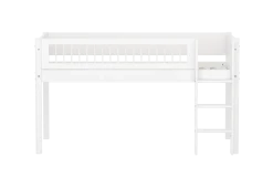 FLEXA WHITE Halvhøj seng 120 cm med stige og crossbar sengehest 90x200 cm - Hvid