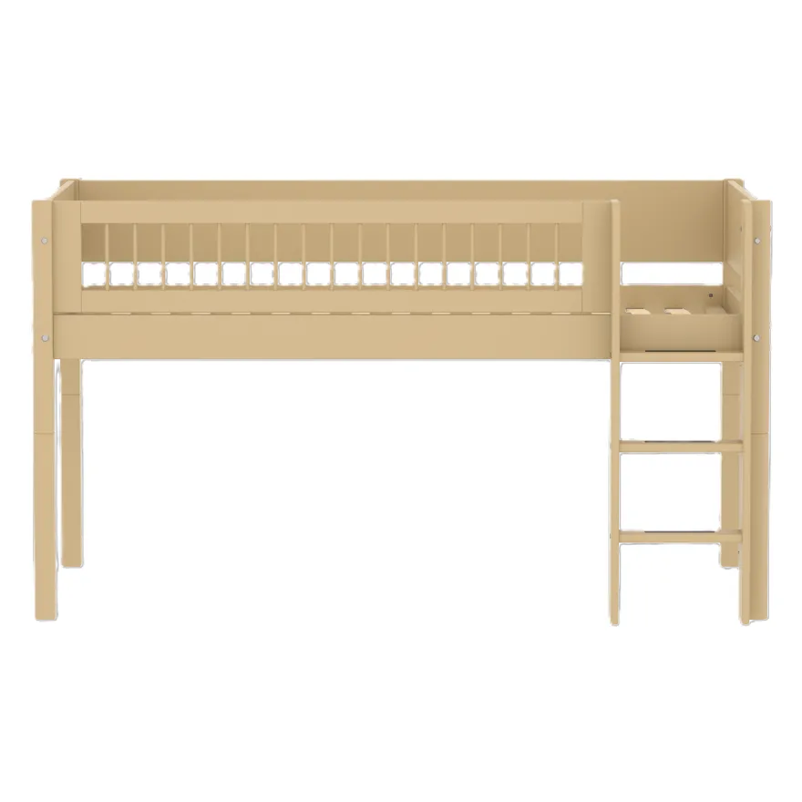 FLEXA WHITE Halvhøj seng 120 cm med stige og crossbar sengehest 90x200 cm - Sand