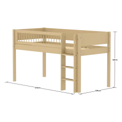 FLEXA WHITE Halvhøj seng 120 cm med stige og crossbar sengehest 90x200 cm - Sand