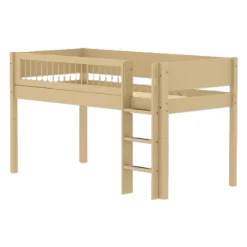 FLEXA WHITE Halvhøj seng 120 cm med stige og crossbar sengehest 90x200 cm - Sand