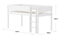 FLEXA WHITE Halvhøj seng 120 cm med stige og grooves sengehest 90x200 cm - Hvid
