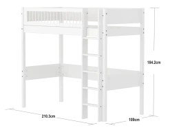 FLEXA WHITE Højseng 184 cm med stige og crossbar sengehest 90x200 cm- Hvid