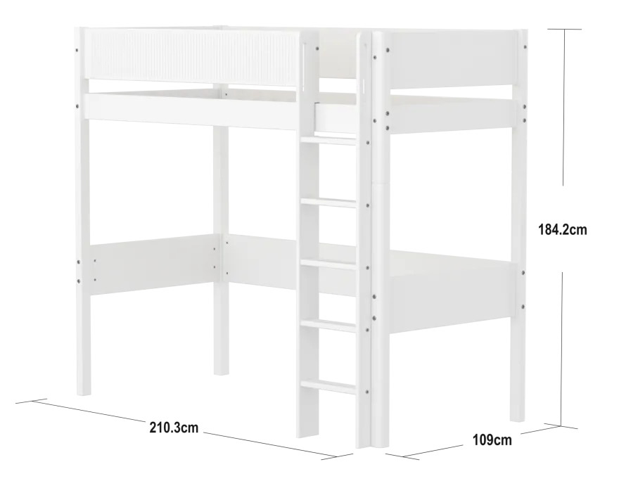 FLEXA WHITE Højseng 184 cm med stige og grooves sengehest 90x200 cm- Hvid