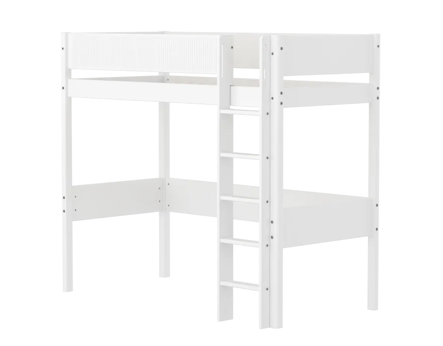 FLEXA WHITE Højseng 184 cm med stige og grooves sengehest 90x200 cm- Hvid