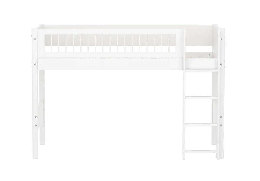 FLEXA WHITE Mellemhøj seng 143 cm med stige og crossbar sengehest 90x200 cm- Hvid