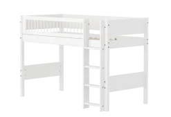 FLEXA WHITE Mellemhøj seng 143 cm med stige og crossbar sengehest 90x200 cm- Hvid