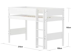 FLEXA WHITE Mellemhøj seng 143 cm med stige og grooves sengehest 90x200 cm- Hvid