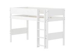 FLEXA WHITE Mellemhøj seng 143 cm med stige og grooves sengehest 90x200 cm- Hvid