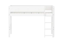 FLEXA WHITE Mellemhøj seng 143 cm med stige og grooves sengehest 90x200 cm- Hvid
