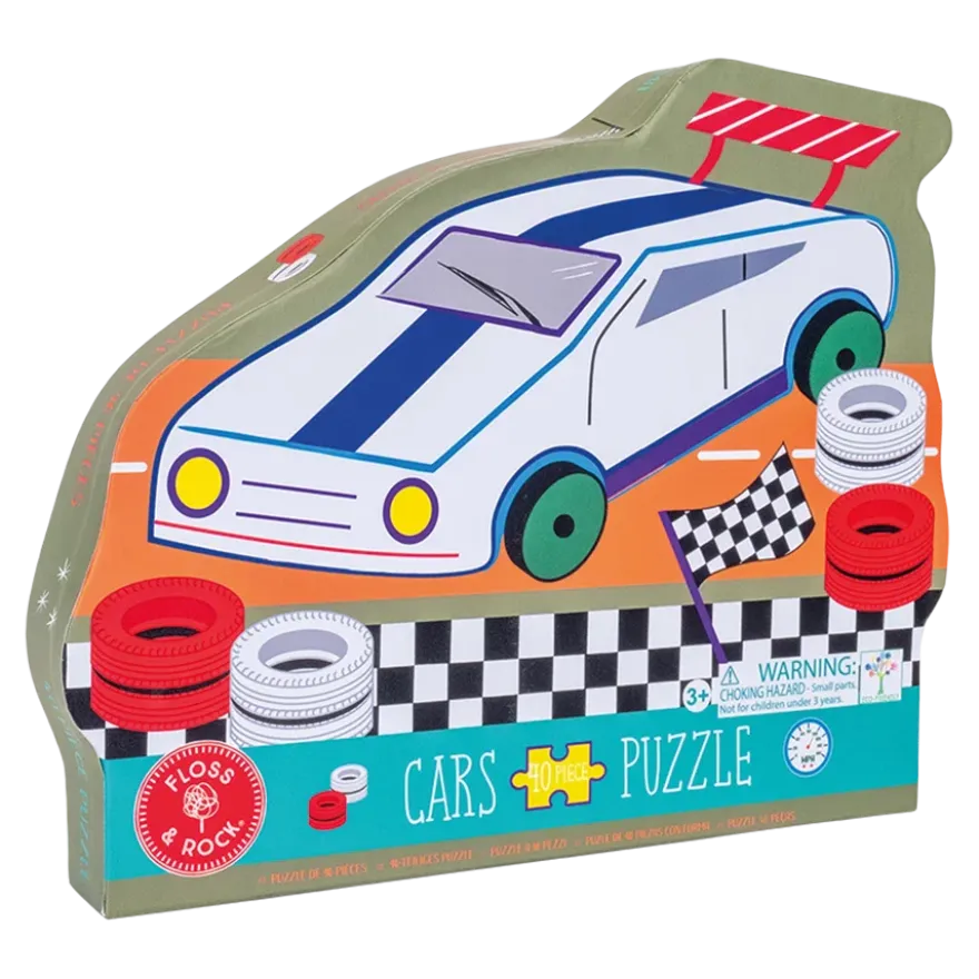 Floss & Rock - Puslespil m. formet motiv & æske 40 brikker - Cars "Racing Car"