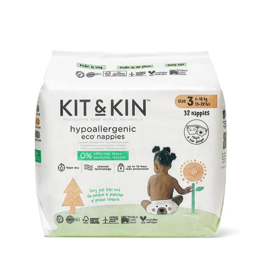 Kit & Kin Økologiske Bleer - Str. 3: 6-10 kg (32 stk)