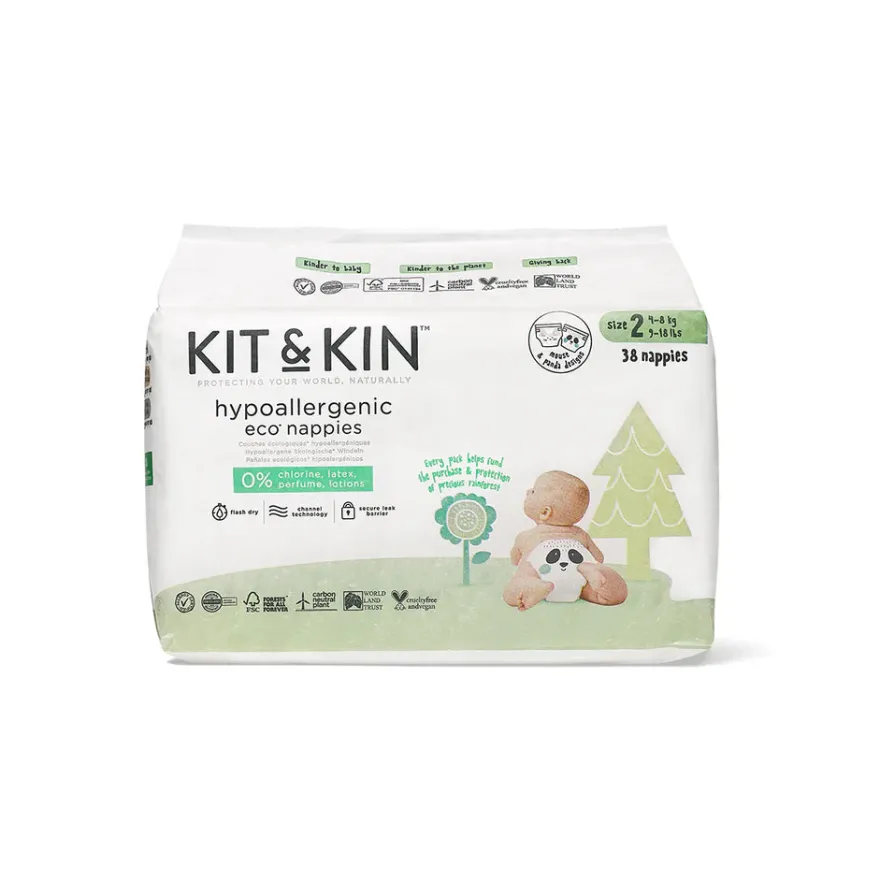 Kit & Kin Økologiske Bleer - Str. 2: 4-8 kg (38 stk)