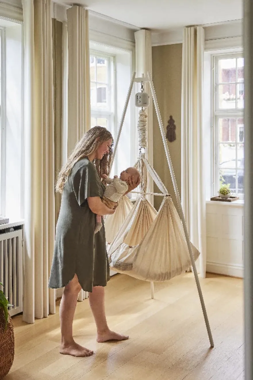 Membantu Basic tvillinge slyngevugge økologisk bomuld - beige