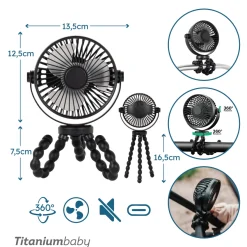 Titaniumbaby Ventilator t/klap- & barnevogn genopladelig - sort