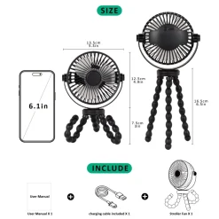 Titaniumbaby Ventilator t/klap- & barnevogn genopladelig - sort