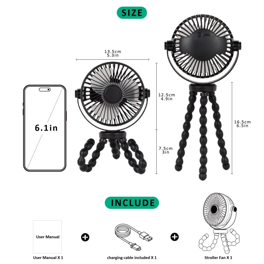 Titaniumbaby Ventilator t/klap- & barnevogn genopladelig - sort
