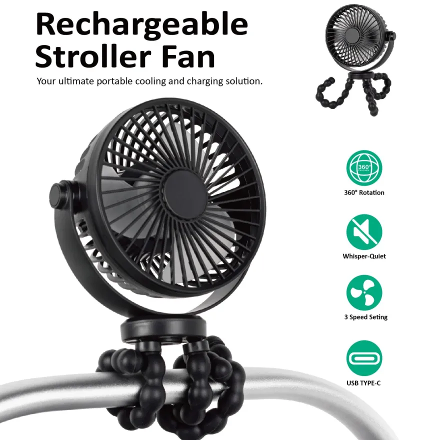 Titaniumbaby Ventilator t/klap- & barnevogn genopladelig - sort